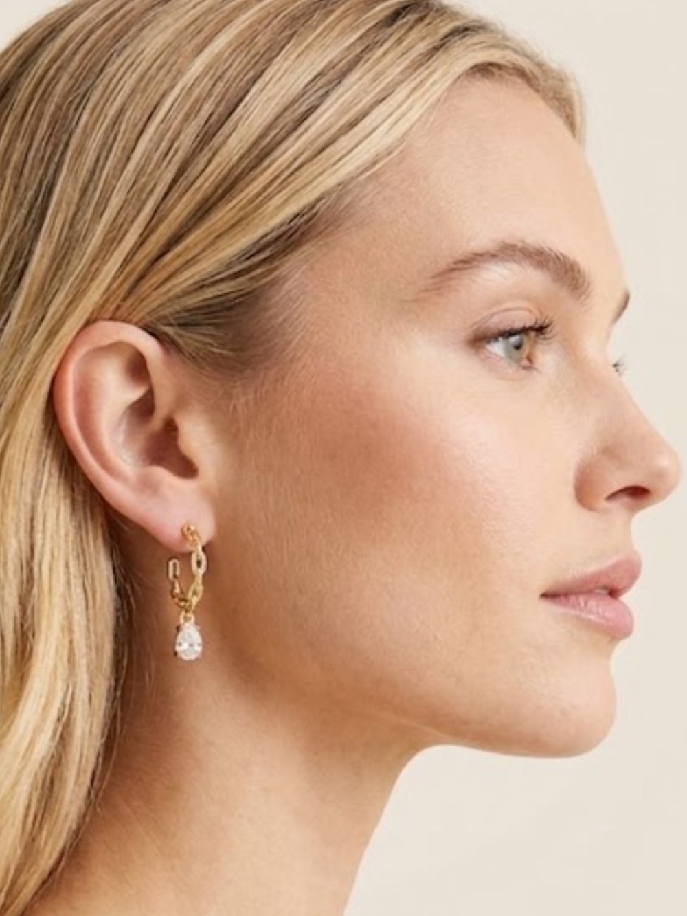 J. Crew Gold Chain Hoop Earrings with Clear Crystal Drops